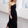 Trendyol Limited Edition Black Fitted Knitted Evening Long Evening Dress
