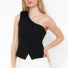 Trendyol Limited Edition Black Fitted One Shoulder Rose Detail Crop Woven Vest