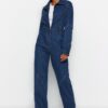 Trendyol Limited Edition Blue Stitch Detail Zippered Denim Jumpsuit