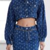 Trendyol Limited Edition Blue Textured Crop Denim Jacket