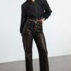 Trendyol Limited Edition Brown Leopard Foil Printed High Waist Wide Leg Jeans