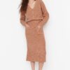 Trendyol Limited Edition Brown Stone Embroidered Sweater Top-Top Set