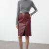 Trendyol Limited Edition Dark Red Snakeskin Slit Midi Woven Skirt