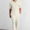 Trendyol Limited Edition Ecru / Wide Leg Textured Wrinkle-Free Hidden Drawstring One Piece Sweatpants