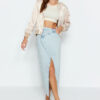 Trendyol Limited Edition Light Blue Asymmetrical Maxi Denim Skirt