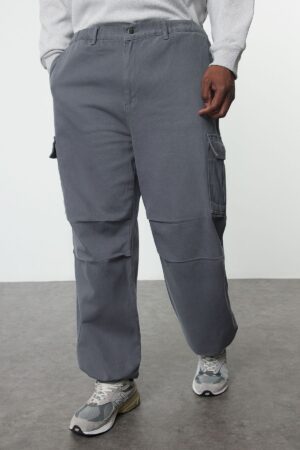 Trendyol Limited Edition Navy Blue 100% Cotton Loose Fit Plus Size Trousers