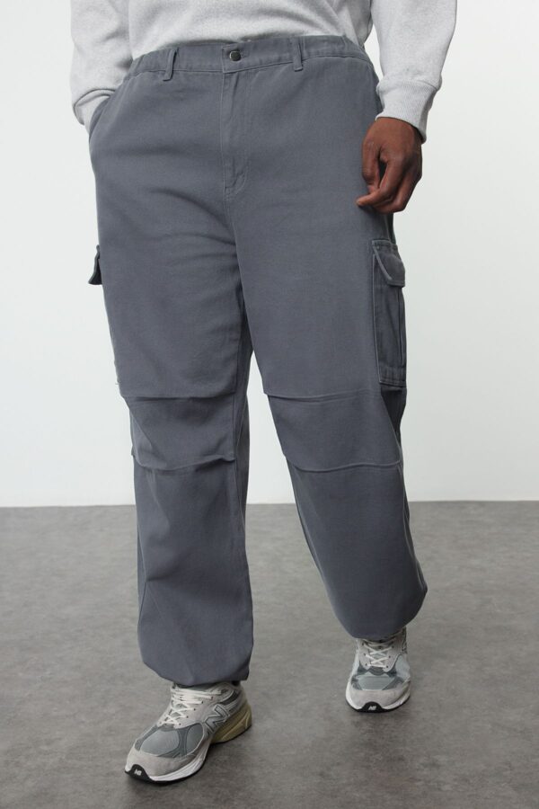 Trendyol Limited Edition Navy Blue 100% Cotton Loose Fit Plus Size Trousers