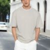 Trendyol Limited Edition Stone Relaxed/Comfortable szabású kötöttáru Sávos texturált Pique póló