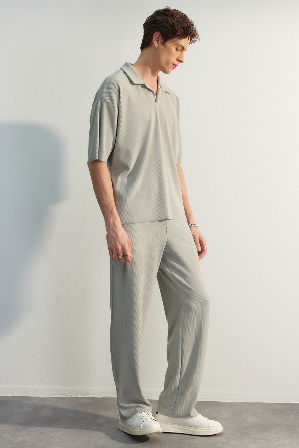 Trendyol Limited Edition Stone Straight Fit Textured Hidden Drawstring One Piece Sweatpants
