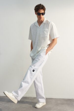 Trendyol Limited Edition White Premium Loose Fit Label Detailed Trousers