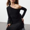 Trendyol Limited Editon Off Shoulder Fitted Draped Flexible Maxi Knitted Dress