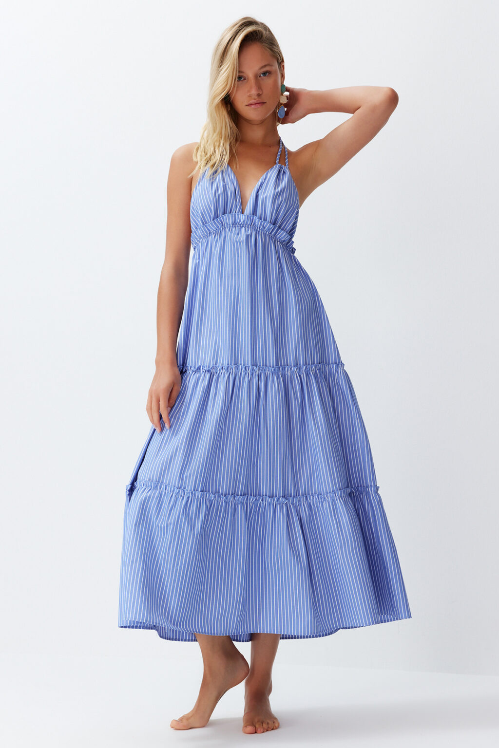 Trendyol Maxi Striped Woven Ruffle Beach Dress
