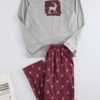 Trendyol Men's Claret Red Deer Printed Regular Fit Knitted Pajama Set