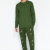 Trendyol Men's Khaki Regular Fit Embroidered Knitted 100% Cotton Pajama Set