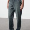 Trendyol Men's Navy Blue Distressed Effect Baggy/90's Straight Fit Jeans Wide Leg Jeans