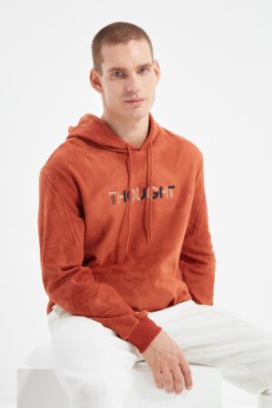 Trendyol Men's Regular/Normal Fit Hoodie with Embroidery and Warm Thick Fleece/Plush Sweatshirt.