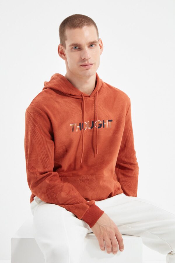 Trendyol Men's Regular/Normal Fit Hoodie with Embroidery and Warm Thick Fleece/Plush Sweatshirt.