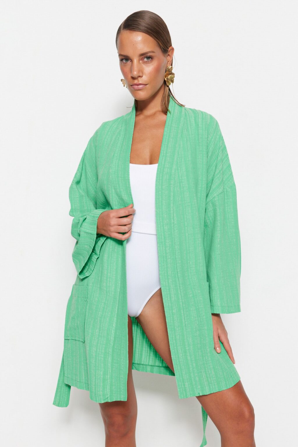 Trendyol Mini Woven Kimono & Caftan with Green Belt
