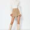 Trendyol Mink Chain and Pleat Detailed Woven Shorts Skirt