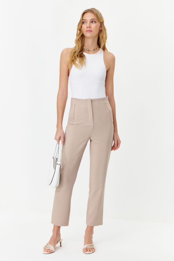 Trendyol Mink Cigarette Pattern Darted High Waist Ankle Length Woven Fabric Trousers