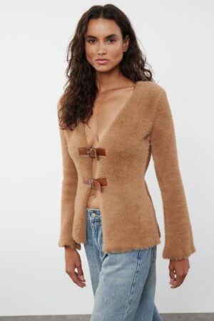 Trendyol Mink Closure Furry Knitted Cardigan