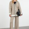 Trendyol Mink Color Block Knitwear Cardigan Trousers Bottom-Top Set