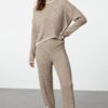 Trendyol Mink Crop Ribbed Color Block Knitwear Bottom-Top Set