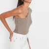 Trendyol Mink Cut Out Button Detailed Ribbed Flexible Snaps Knitted Body