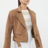 Trendyol Mink Fitted Pattern Knitted Cashmere Biker Thin Jacket Coat