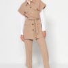 Trendyol Mink Gold Buttoned Vest-Pants Knitted Top and Bottom Set