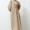 Trendyol Mink High Neck Balloon Sleeve Button and Piping Detailed Woven Dress
