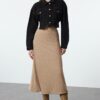 Trendyol Mink High Waist Flared Form Midi Length Soft Knitted Skirt