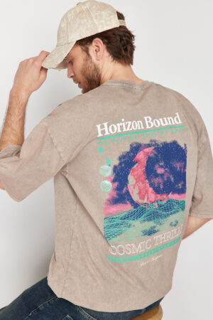 Trendyol Mink Knit Oversize/Wide Cut With Aged/Faded Effect 100% Cotton T-shirt