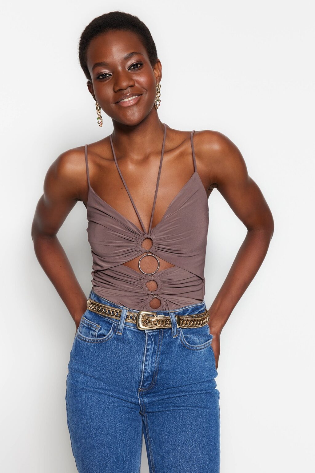 Trendyol Mink Knitted Window/Cut Out Detailed Body With Snap Fastener