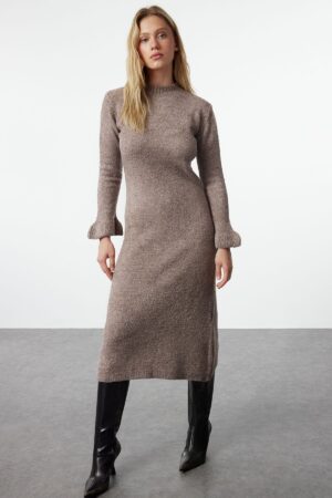 Trendyol Mink Midi Knitwear Boucle Dress