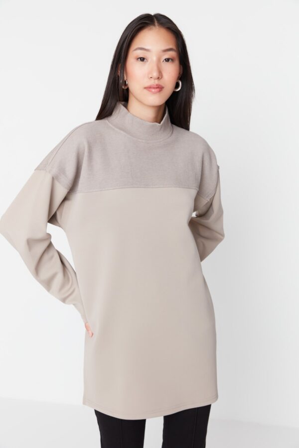 Trendyol Mink Oversize Knitted Color Block Sweatshirt Tunic
