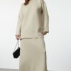 Trendyol Mink Oversize Knitted Diver/Scuba Tunic-Skirt Set