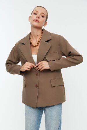 Trendyol Mink Oversize bélelt dupla mellű zárható szőtt blézerdzseki
