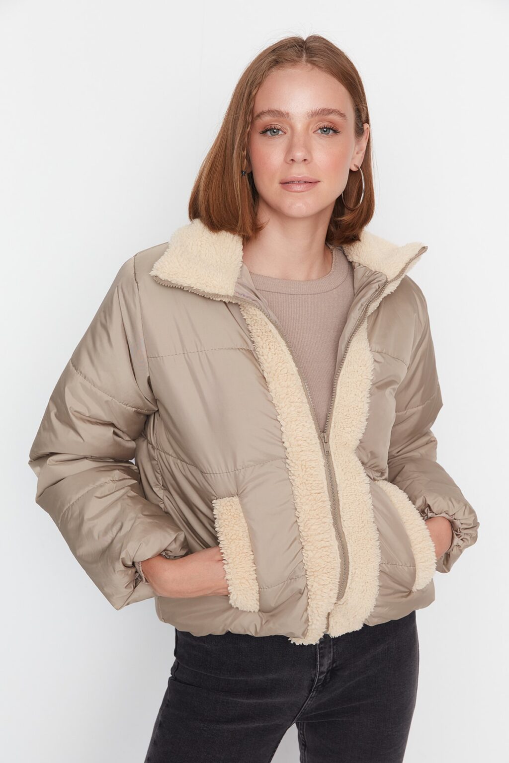 Trendyol Mink Oversized Collar Plush Detailed Puffy Coat