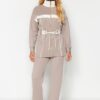Trendyol Mink Piping Knitted Scuba/Diving Bottom-Top Set
