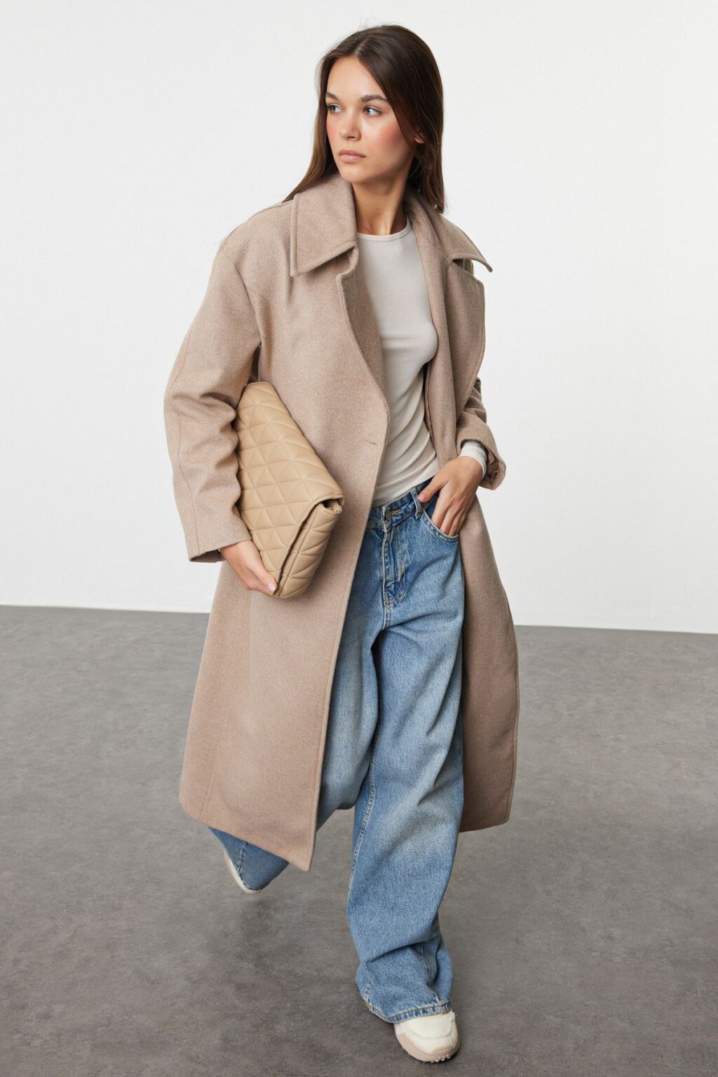 Trendyol Mink Regular Long Wool Coat