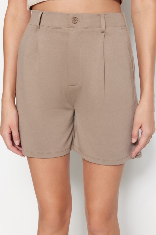 Trendyol Mink Relaxed Fit High Waist Interlock Smart Knitted Shorts