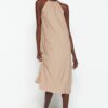 Trendyol Mink Shift/Plain Zero Sleeve Midi Pleated Knitted Dress
