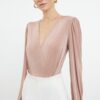 Trendyol Mink Shiny Surface and Soft Textured Padded Double Breasted Closure Flexible Knitted Body