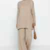 Trendyol Mink Slit Wide Leg Knitwear Bottom-Top Set