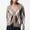 Trendyol Mink Soft Texture Plaid Patterned Knitwear Cardigan