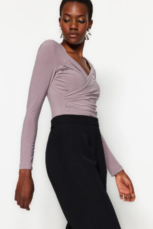 Trendyol Mink Waistband Draped Detailed Fitted/Sleeping Elastic Snaps Knitted Bodysuit Trendyol Mink Waistband Draped Detailed Fitted/Sleeping Elastic Snaps Knitted Bodysuit