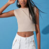 Trendyol Mink Waistband Fitted/Situated Crew Neck Crop Flexible Knitted Blouse