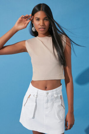Trendyol Mink Waistband Fitted/Situated Crew Neck Crop Flexible Knitted Blouse Trendyol Mink Waistband Fitted/Situated Crew Neck Crop Flexible Knitted Blouse