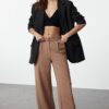 Trendyol Mink Wide Leg Pleated Woven Fabric Trousers